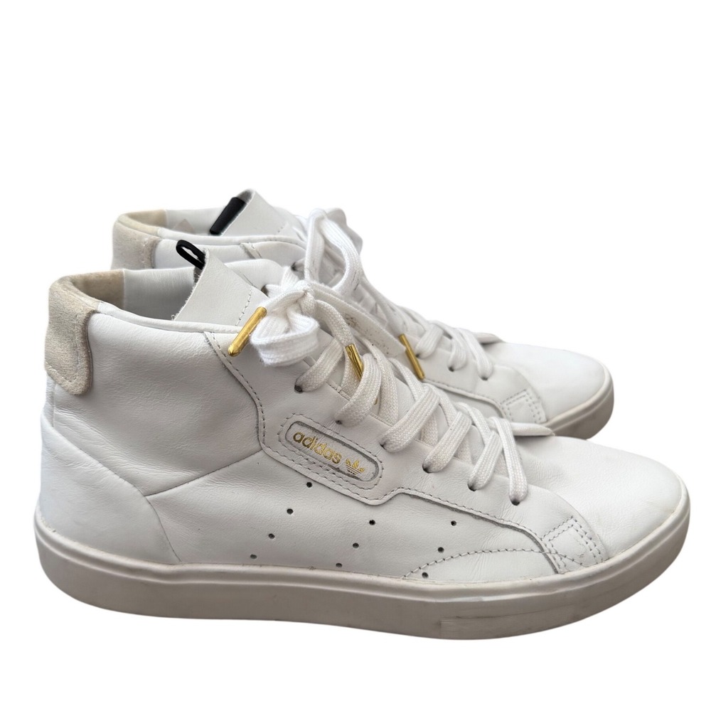 Adidas Sleek Mid White Leather High‎ Top Sneakers Gold Foil Size 
6.5